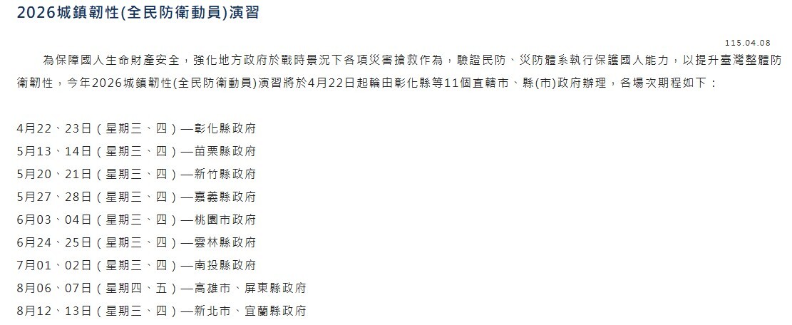 2026城鎮韌性(全民防衛動員)演習2