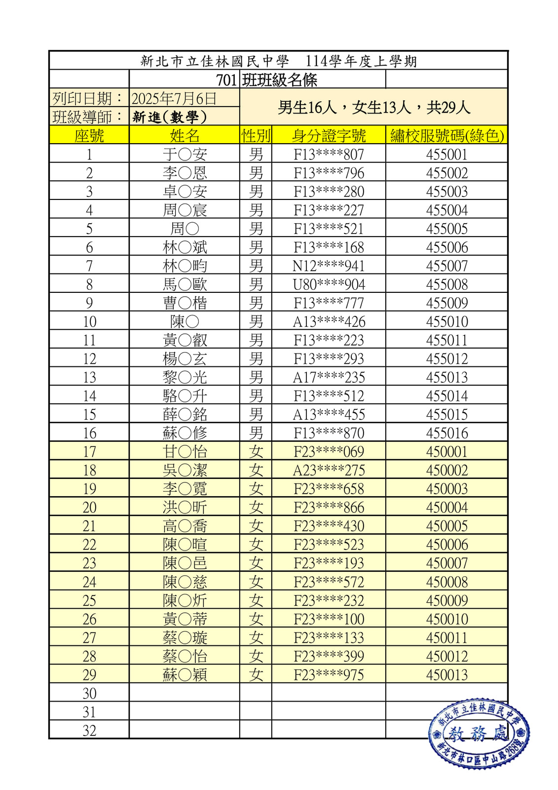 114學年度新生編班結果圖片