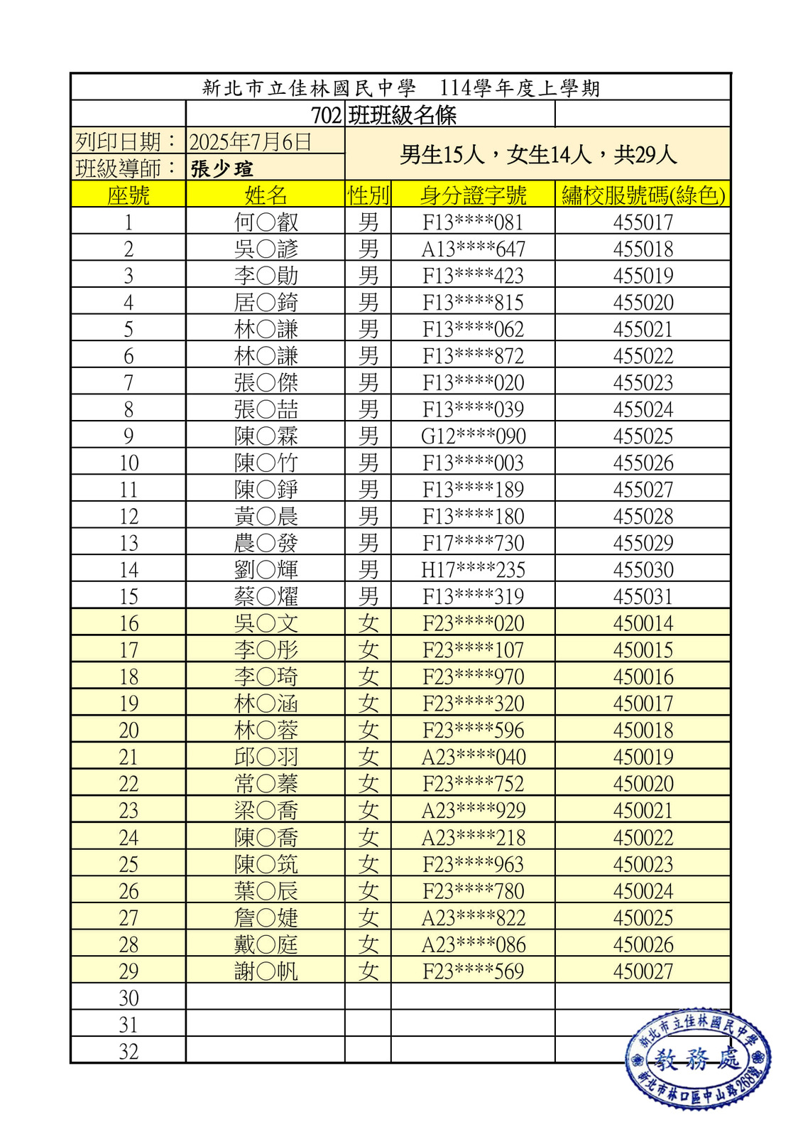114學年度新生編班結果圖片