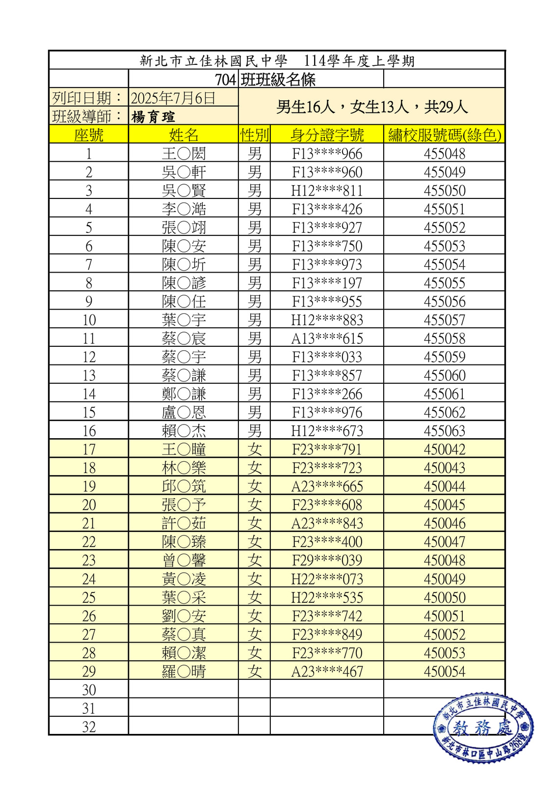 114學年度新生編班結果圖片
