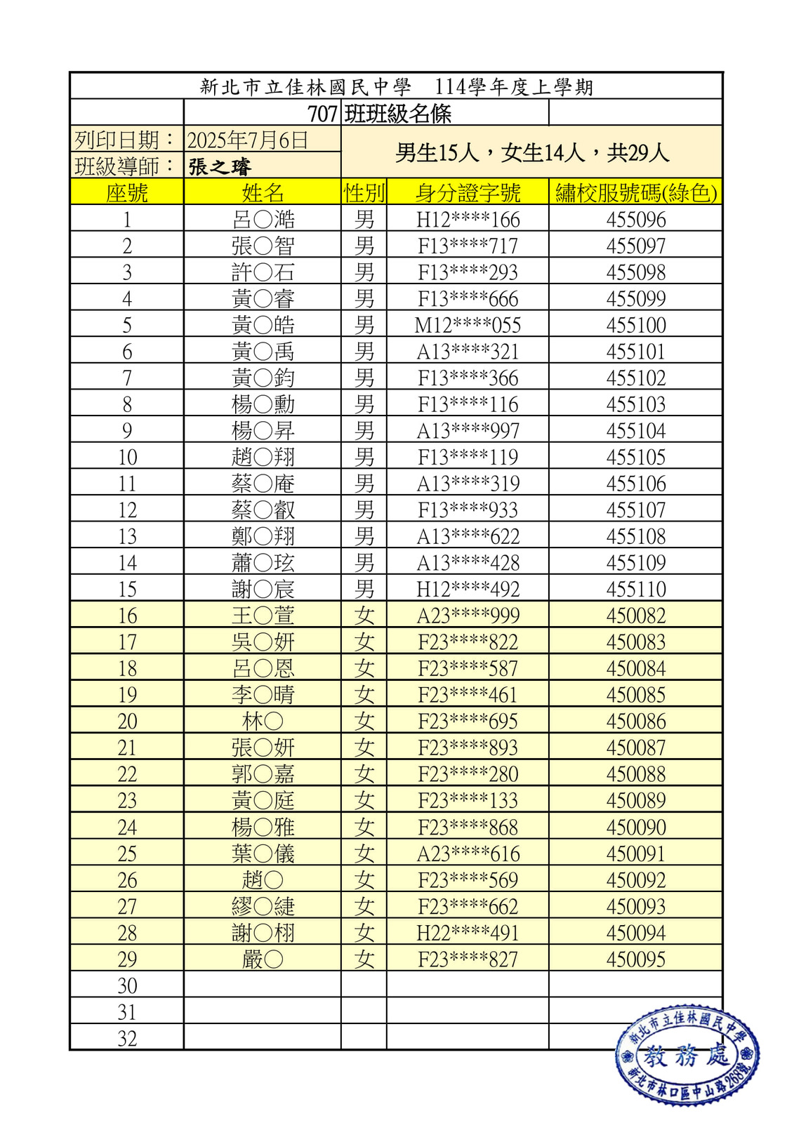 114學年度新生編班結果圖片