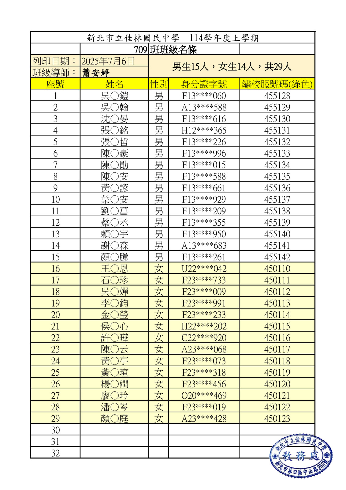 114學年度新生編班結果圖片