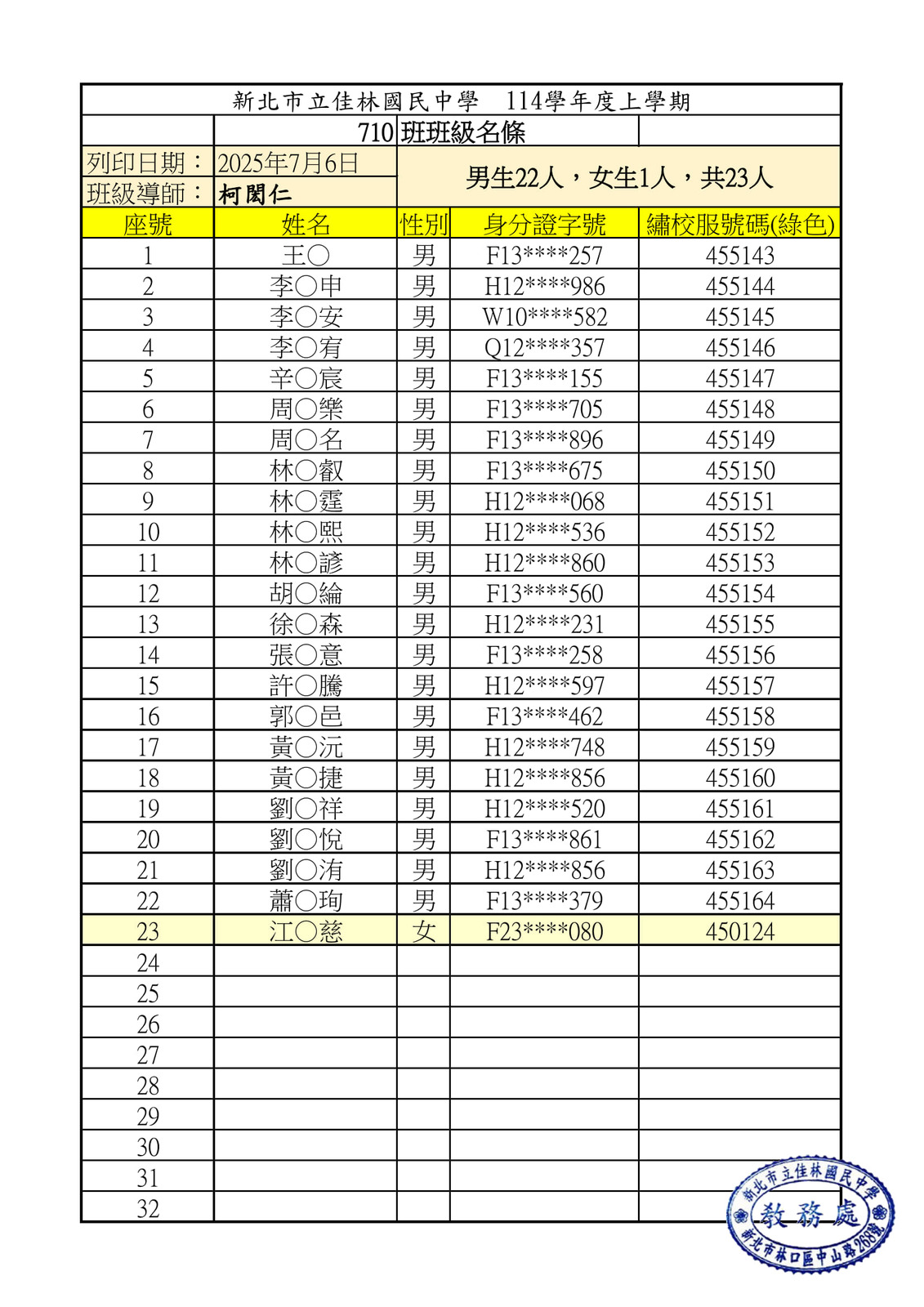 114學年度新生編班結果圖片